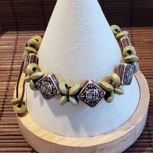 Vintage 90s Y2K Gray Brown Tones Wood Acrylic Beads OSFA Adjustable Bracelet